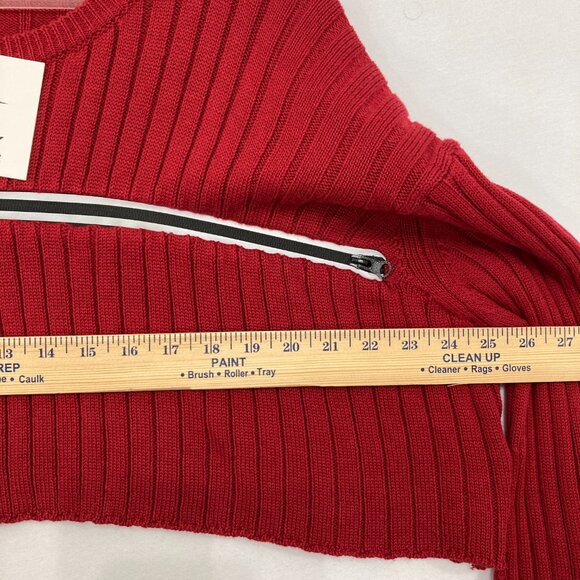 New Seek the Label Medium Red Rib Knit Flare Sleeve Zipper Detail Crop Sweater - Picture 6 of 9